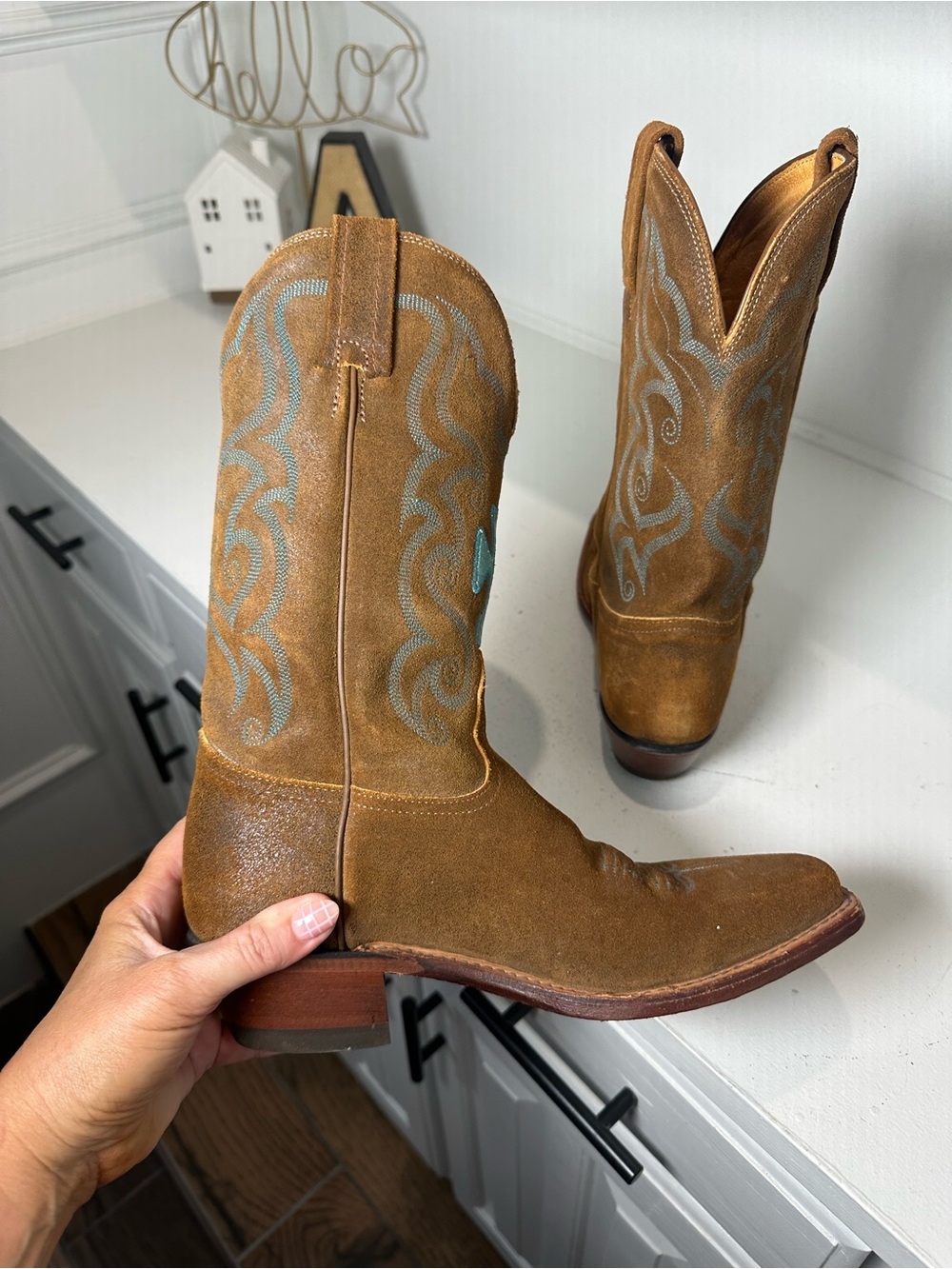 Tony Lama Cowboy Boots Womens 7B Brown Suede Leather Western Cowgirl Boots USA - Picture 7 of 9